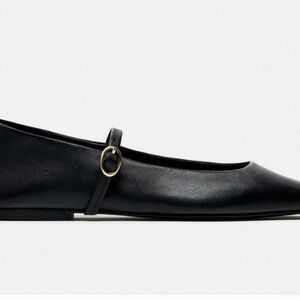 Zara Black Flats with Gold Buckle
